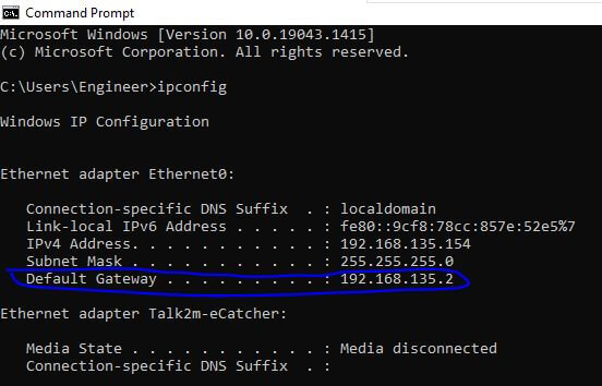 Command Prompt Computer Gateway IP Address