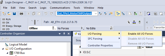 Studio 5000 Enable IO Forcing