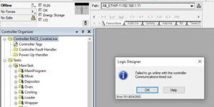 PLC Ethernet Communications Timed Out Dialog